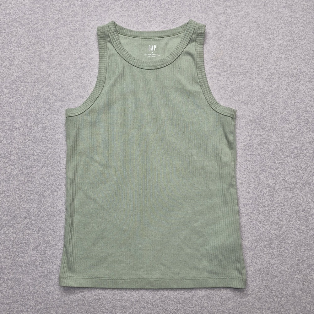 GapFit Ribbed Racerback Tank Top Womens Medium M Sage Green Activewear Scoop Nec